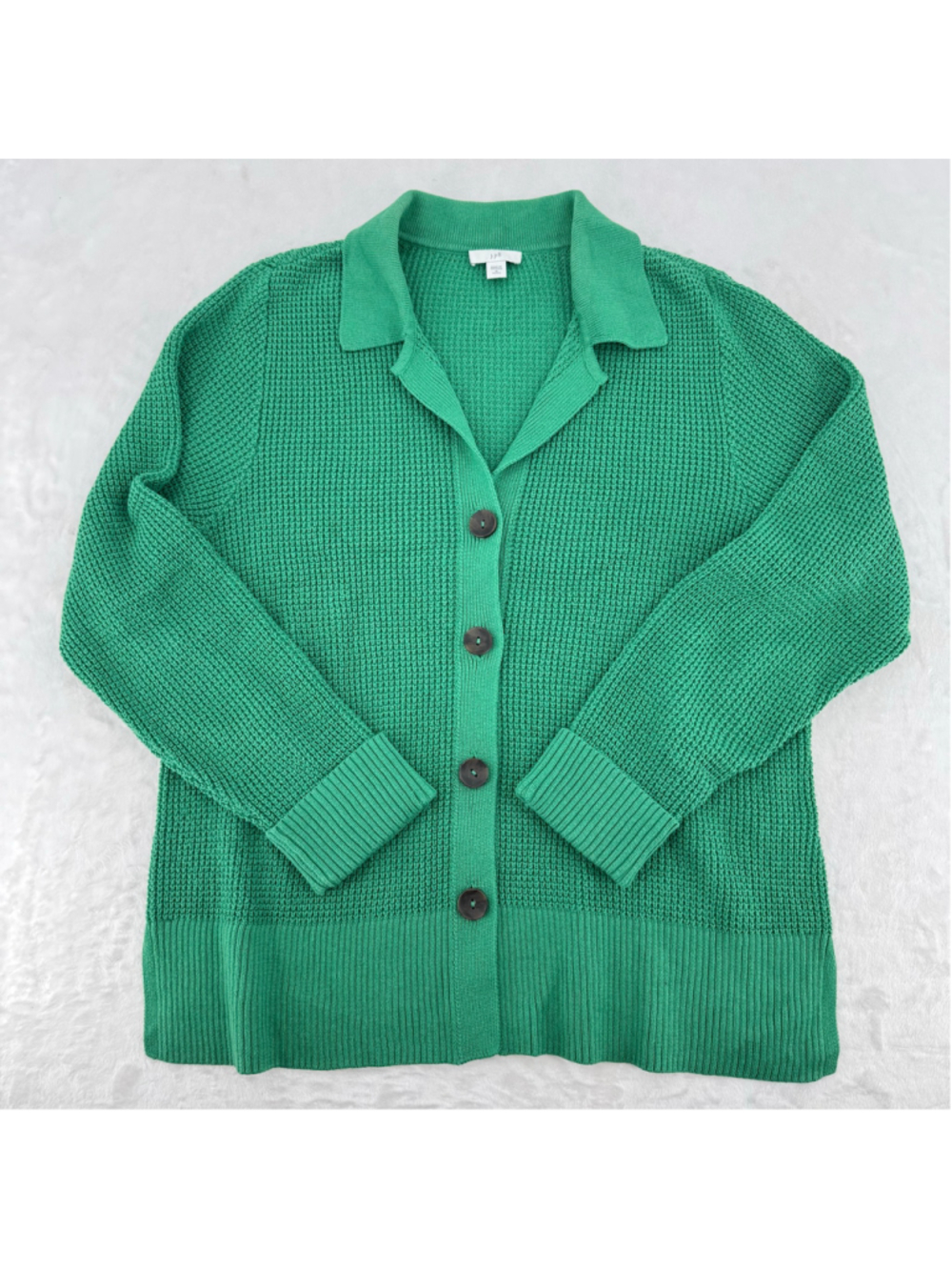J.Jill Green Cardigan Sweater Cotton Blend Academia Preppy Button Front Size MP